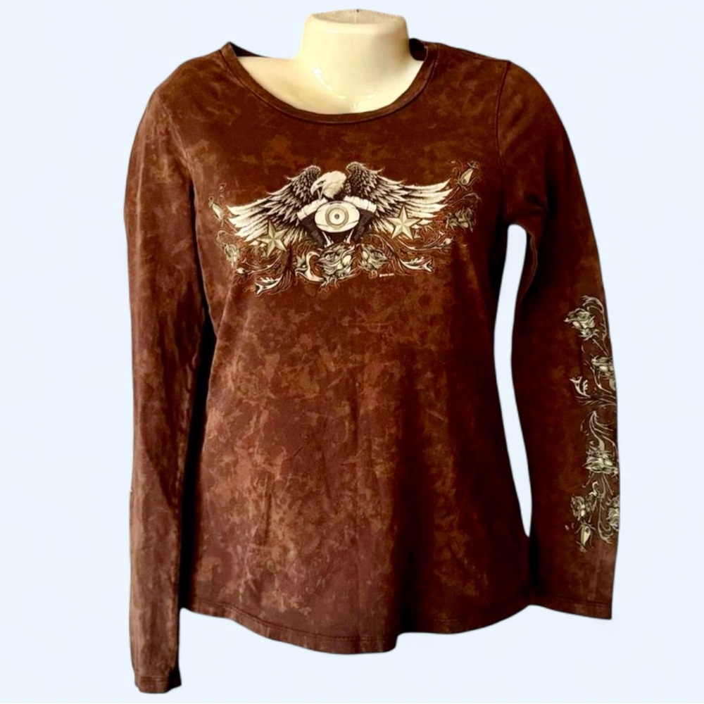 KAVIO Brown Long Sleeve Top with Graphic Design